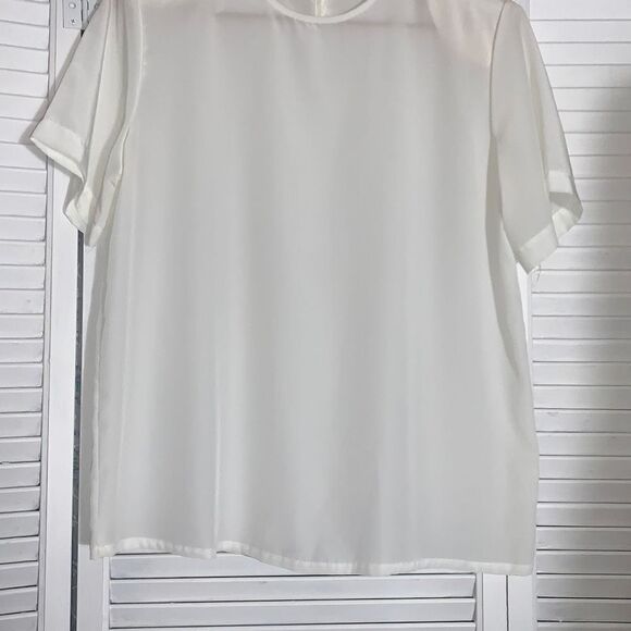 Vintage White Sheer Short Sleeve Blouse USA Size 10 - Picture 5 of 13
